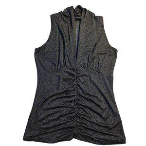 Randy‎ Kemper Top Womens Gray Silver Metallic Sleeveless Shirt Ruched Size S